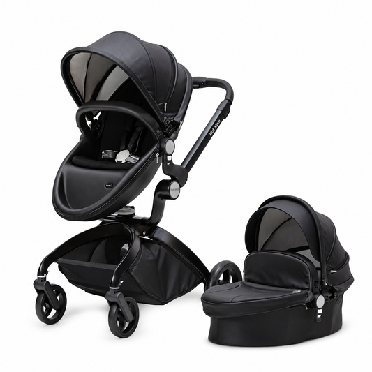 Hot Mom Cocoon Black – Karrocë Premium 2 në 1 me Shportë për Foshnjë