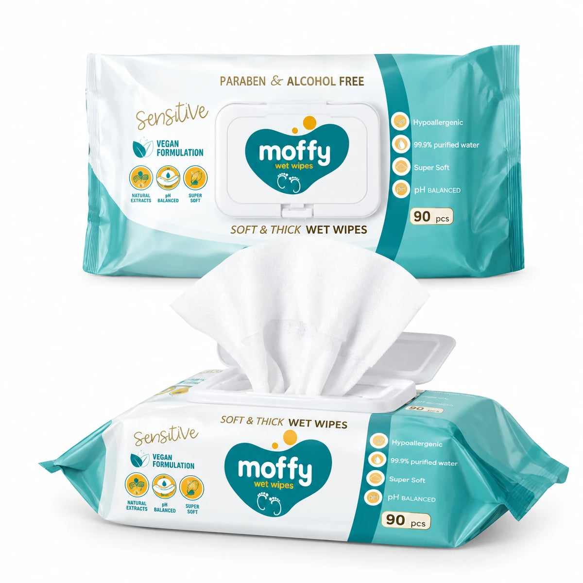 Moffy Baby – Peceta të Lagura për Bebe, Pa Alkool & Paraben – 90 Copë
