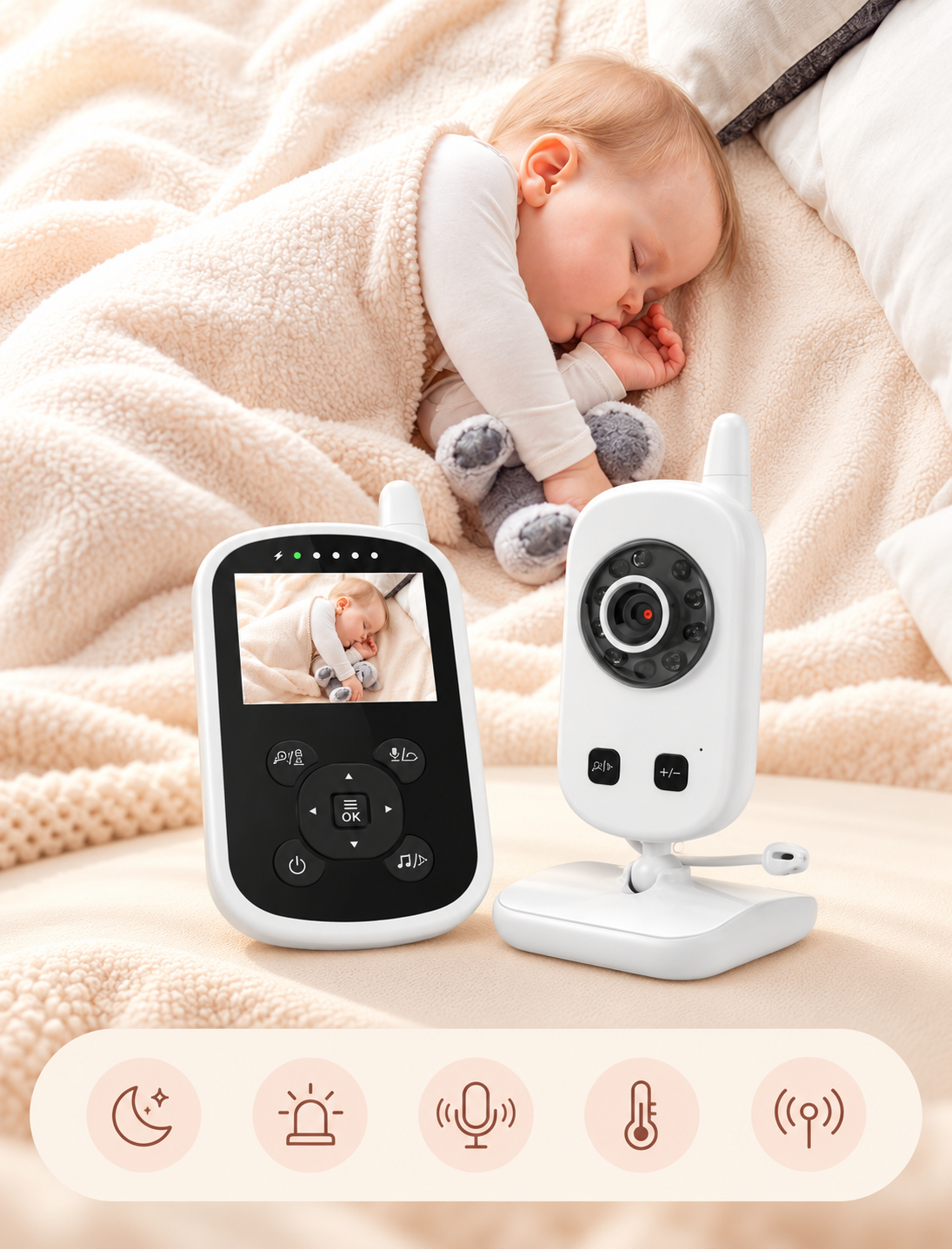 PUREPOWER SP219 – Video Monitor për Bebe me Night Vision dhe Ekran 2″