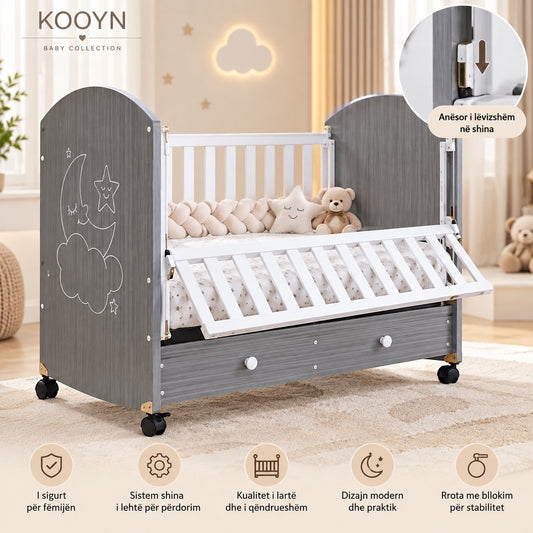 Shtrat Multifunksional për Bebe me Sirtar dhe Rrota – 105 × 55 cm