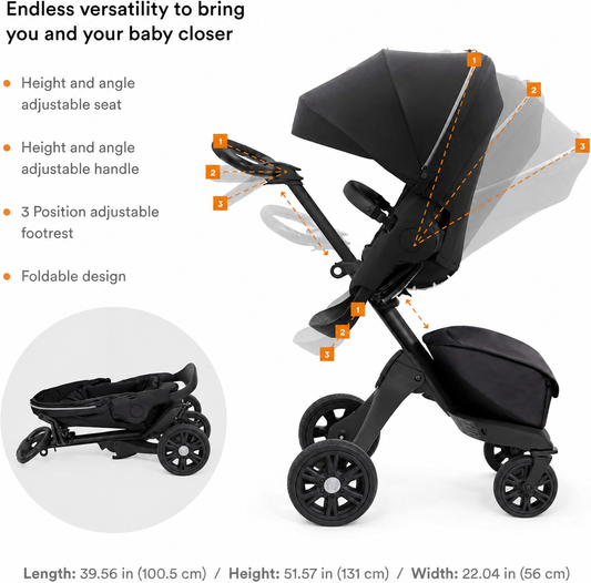 Stokke Xplory X Rich Black – Karrocë Premium me Ulëse të Rregullueshme