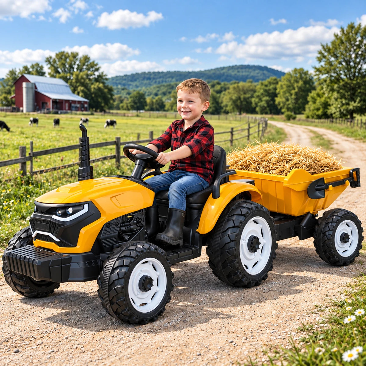 Traktor Elektrik për Fëmijë Speed Track 24V me Rimorkio, EVA dhe Telekomandë