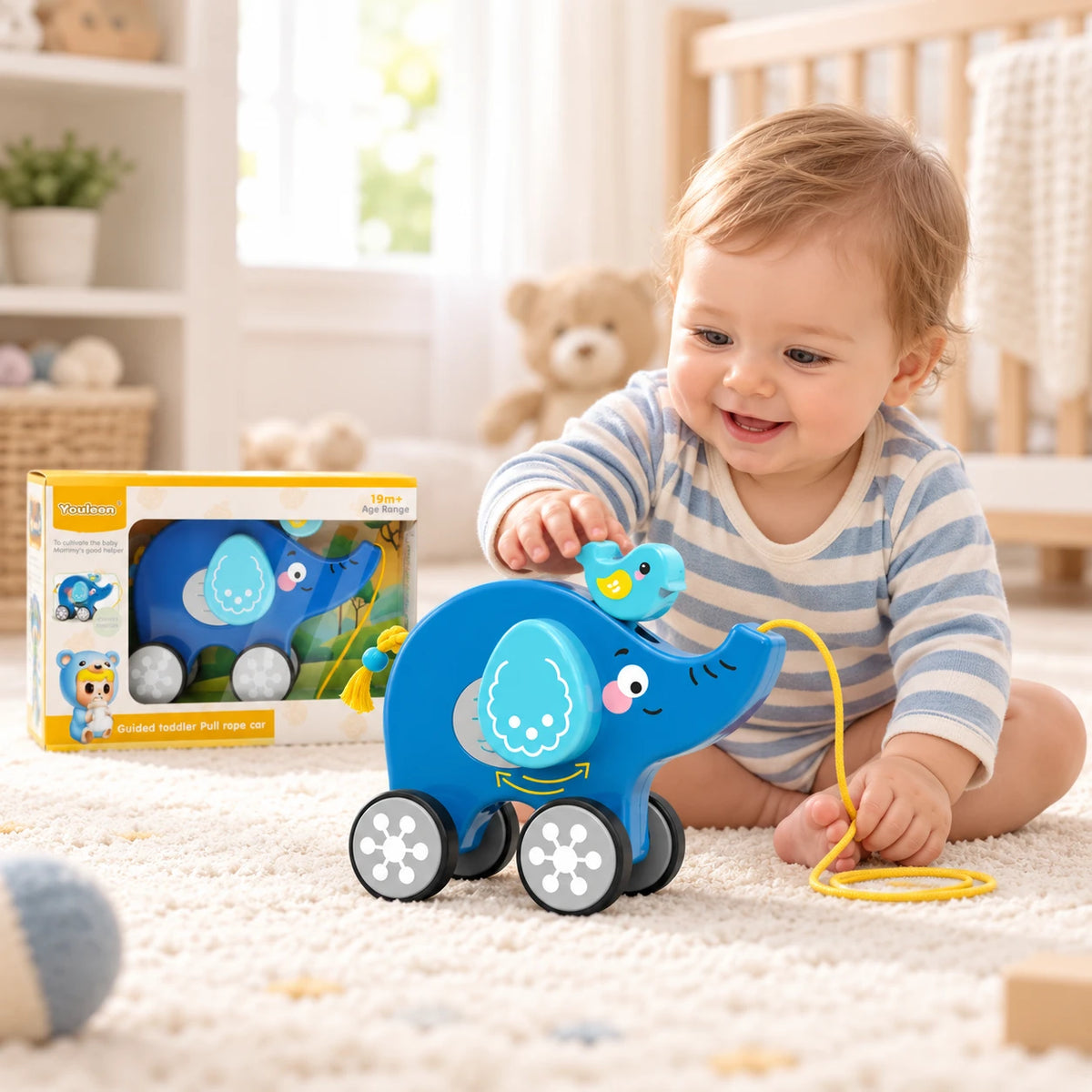 Twisoo Lodër Edukative me Litar, Drita dhe Muzikë – Elefant, 6M+