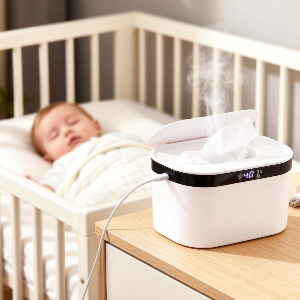 Ngrohës për Peceta të Lagura për Bebe – 3 Nivele Temperature & Dritë Nate LED