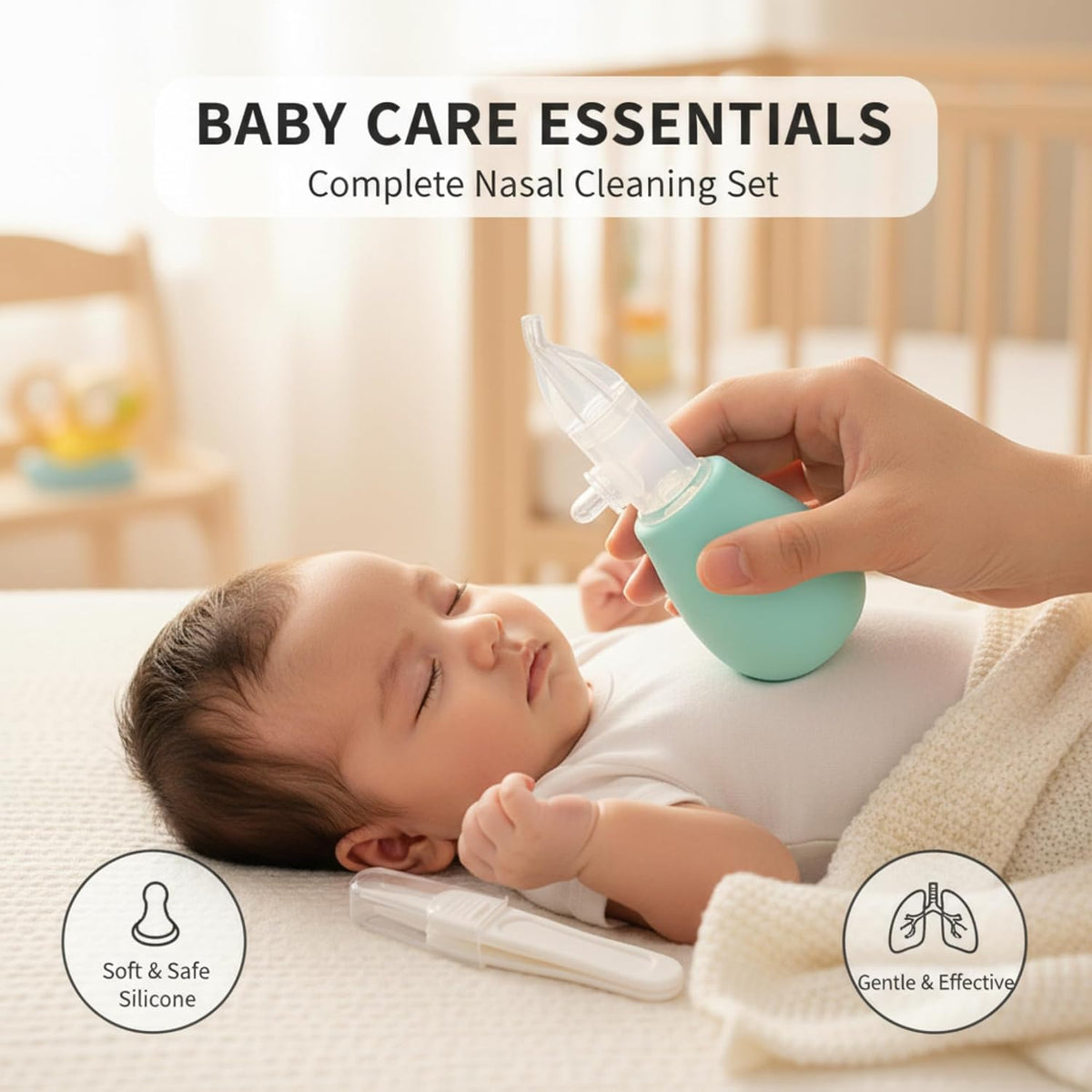 Aspirator Nazal për Bebe dhe Fëmijë – Pastrues Manual i Hundës me Silikon të Butë, Pa BPA