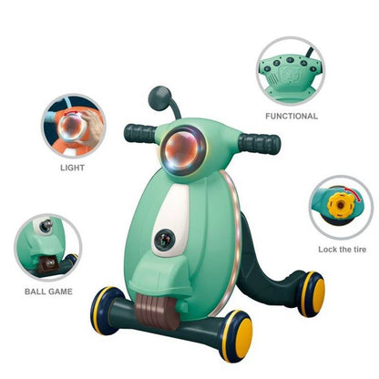 Baby Walker – Motoçikletë Ecëse – Shtytëse për Fëmijë me Drita dhe Muzikë – E Gjelbër