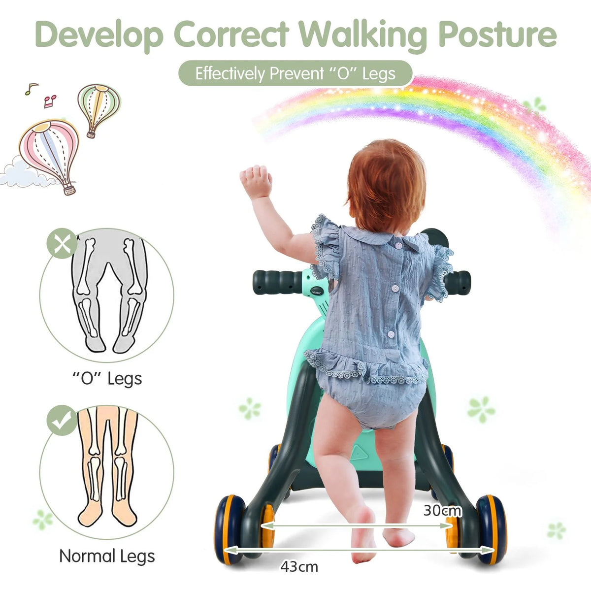 Baby Walker – Motoçikletë Ecëse – Shtytëse për Fëmijë me Drita dhe Muzikë – E Gjelbër
