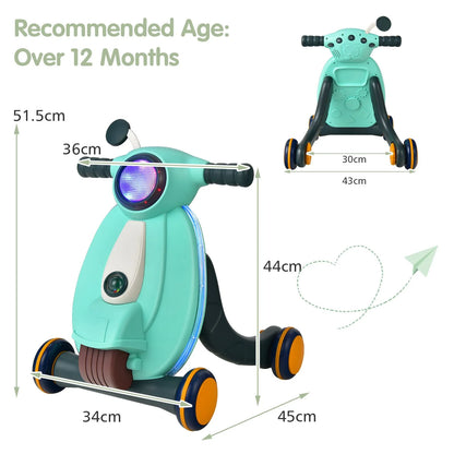 Baby Walker – Motoçikletë Ecëse – Shtytëse për Fëmijë me Drita dhe Muzikë – E Gjelbër