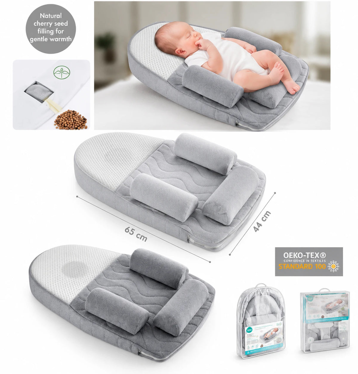 Babyjem Dyshek Ergonomik Anti-Reflux dhe Anti-Kolik për Bebe – me Bërthama Qershie për Ngrohjen e Barkut 0+