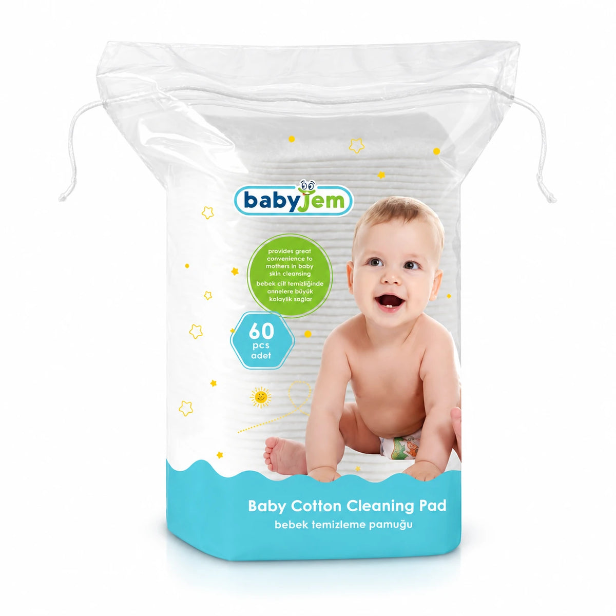 Babyjem Pambuk për Pastrimin e Bebes – 100% Pambuk, 60 Copë
