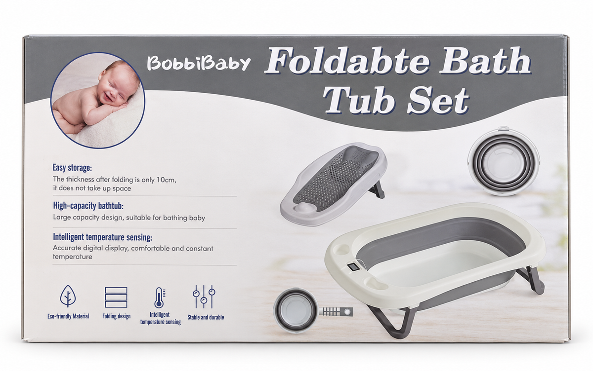 BobbiBaby Set Vaskë – Koritë e Palosshme për Bebe me Mbështetëse dhe Matës Digjital të Temperaturës