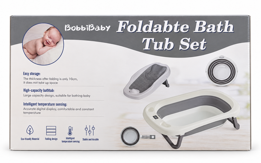 BobbiBaby Set Vaskë – Koritë e Palosshme për Bebe me Mbështetëse dhe Matës Digjital të Temperaturës