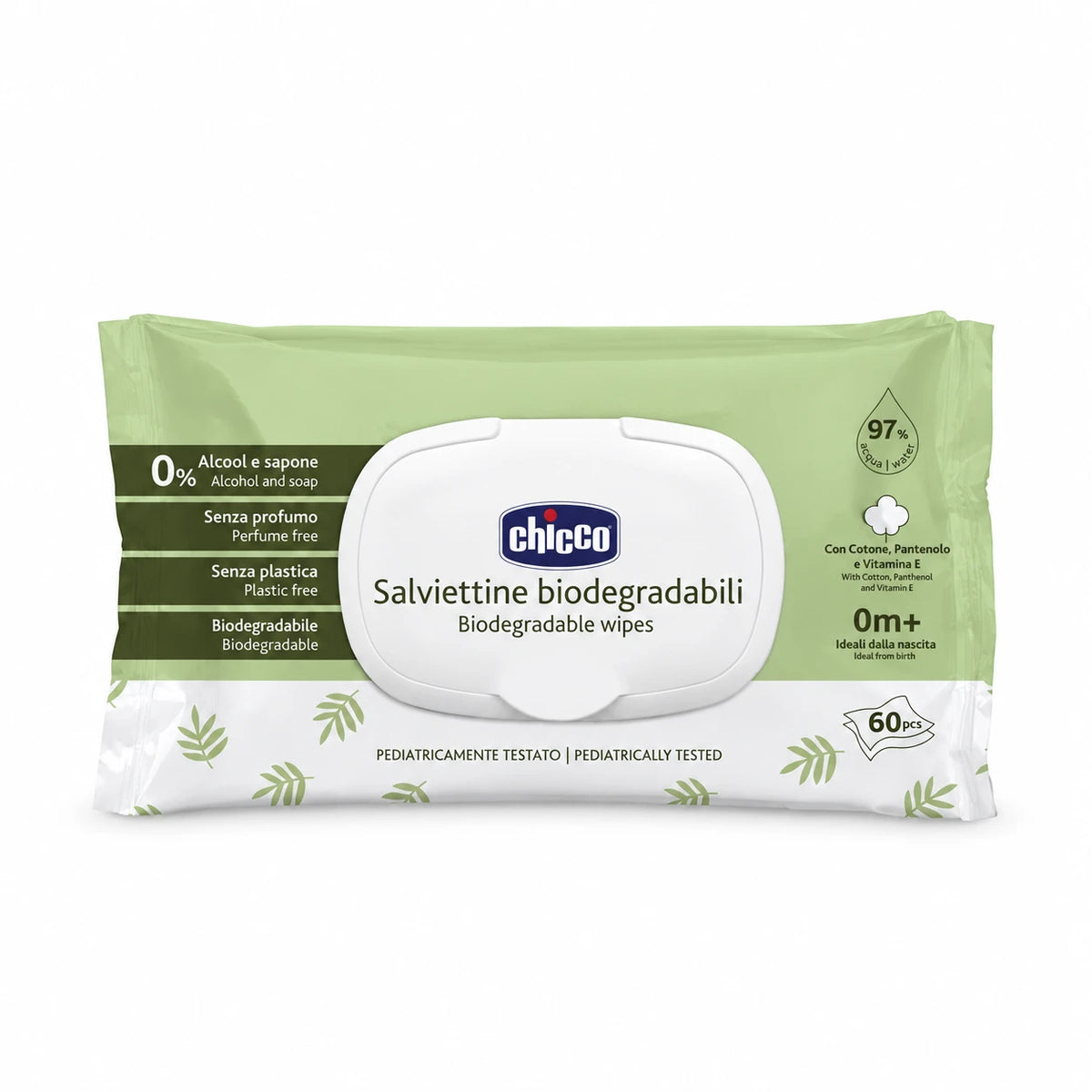 Chicco Biodegradable Baby Wipes – Peceta Biodegraduese për Bebe me 97% Ujë, 0M+