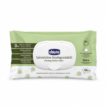 Chicco Biodegradable Baby Wipes – Peceta Biodegraduese për Bebe me 97% Ujë, 0M+