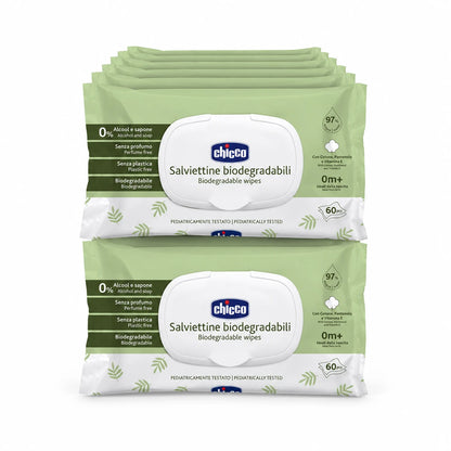 Chicco Biodegradable Baby Wipes – Peceta Biodegraduese për Bebe me 97% Ujë, 0M+