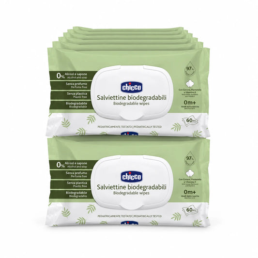 Chicco Biodegradable Baby Wipes – Peceta Biodegraduese për Bebe me 97% Ujë, 0M+