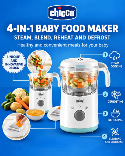 Chicco Easy Meal 4-në-1 – Blender dhe Avullues për Ushqimin e Bebes