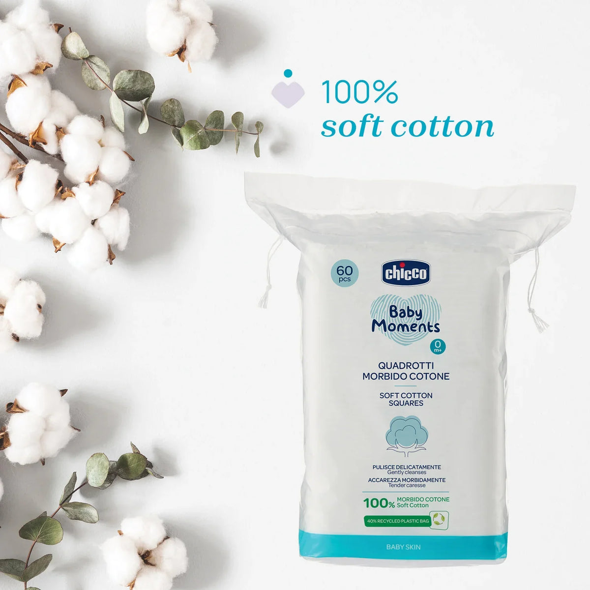 Chicco Soft Cotton Square – Pambuk i Butë Katror për Bebe 0M+ – foto 3