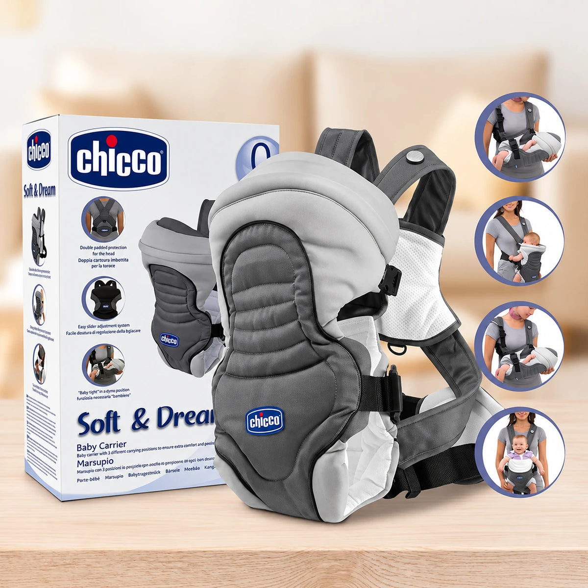 Chicco Soft & Dream – Kangur (Mbajtëse Ergonomike) për Bebe me 3 Pozicione Mbajtjeje