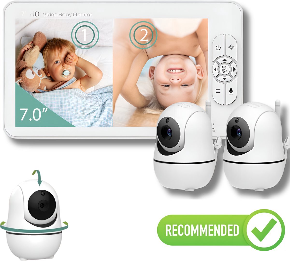 DARMLINK Baby Monitor 7″ HD me 2 Kamera – Night Vision, VOX dhe Zoom 4X