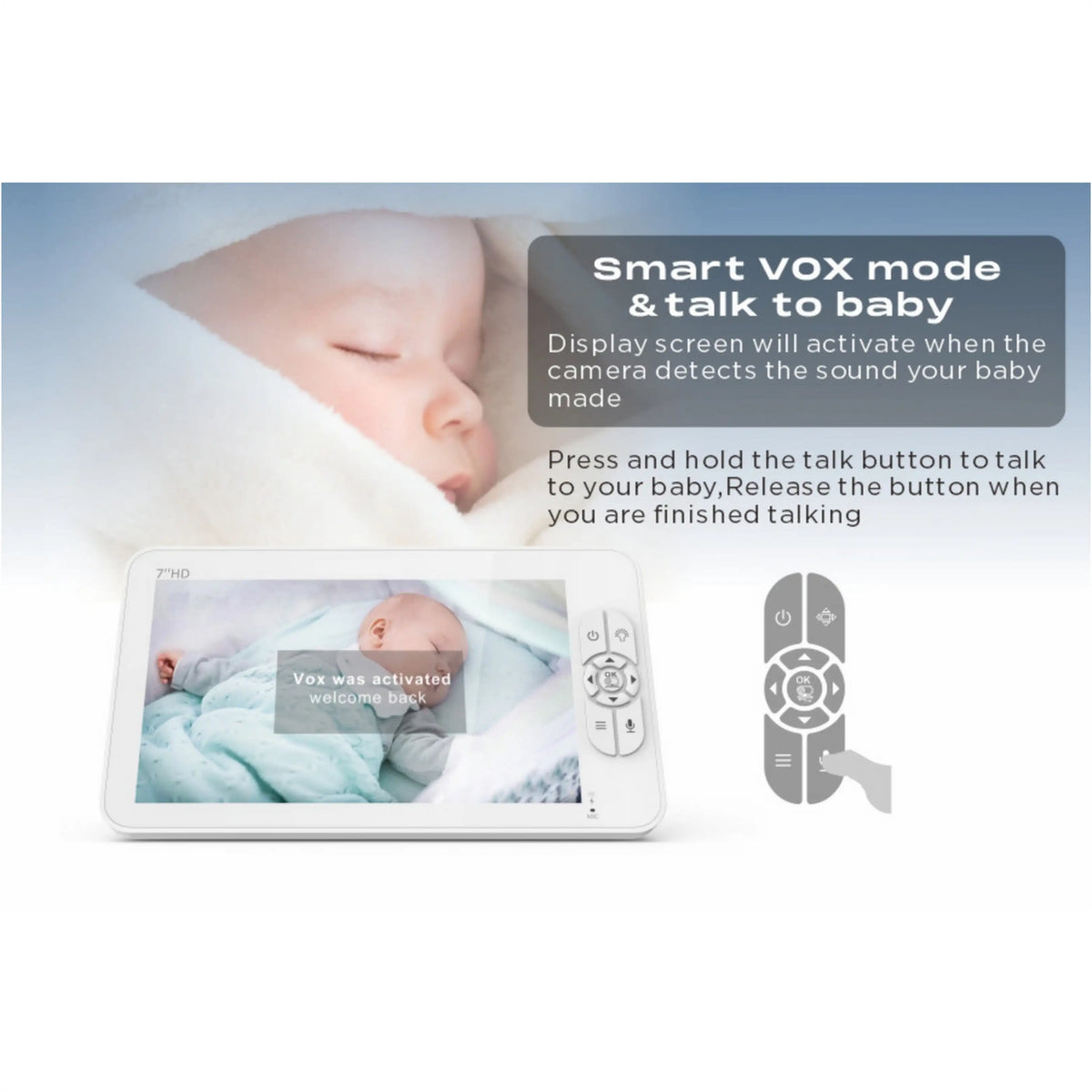 DARMLINK Baby Monitor 7″ HD me 2 Kamera – Night Vision, VOX dhe Zoom 4X
