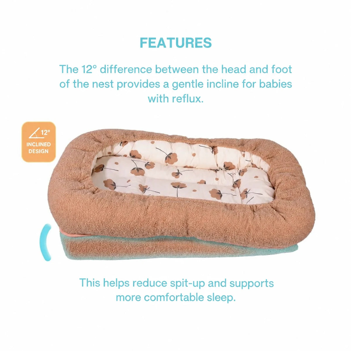 Fole Anti-Refluks për Bebe Teddy – Mini Shtrat me Pjerrësi 12°