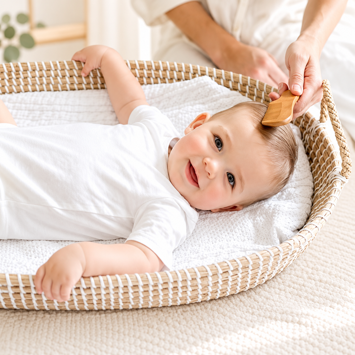 Furçë për Flokët e Bebes nga Dru Natyral me Fije Natyrale – 0M+