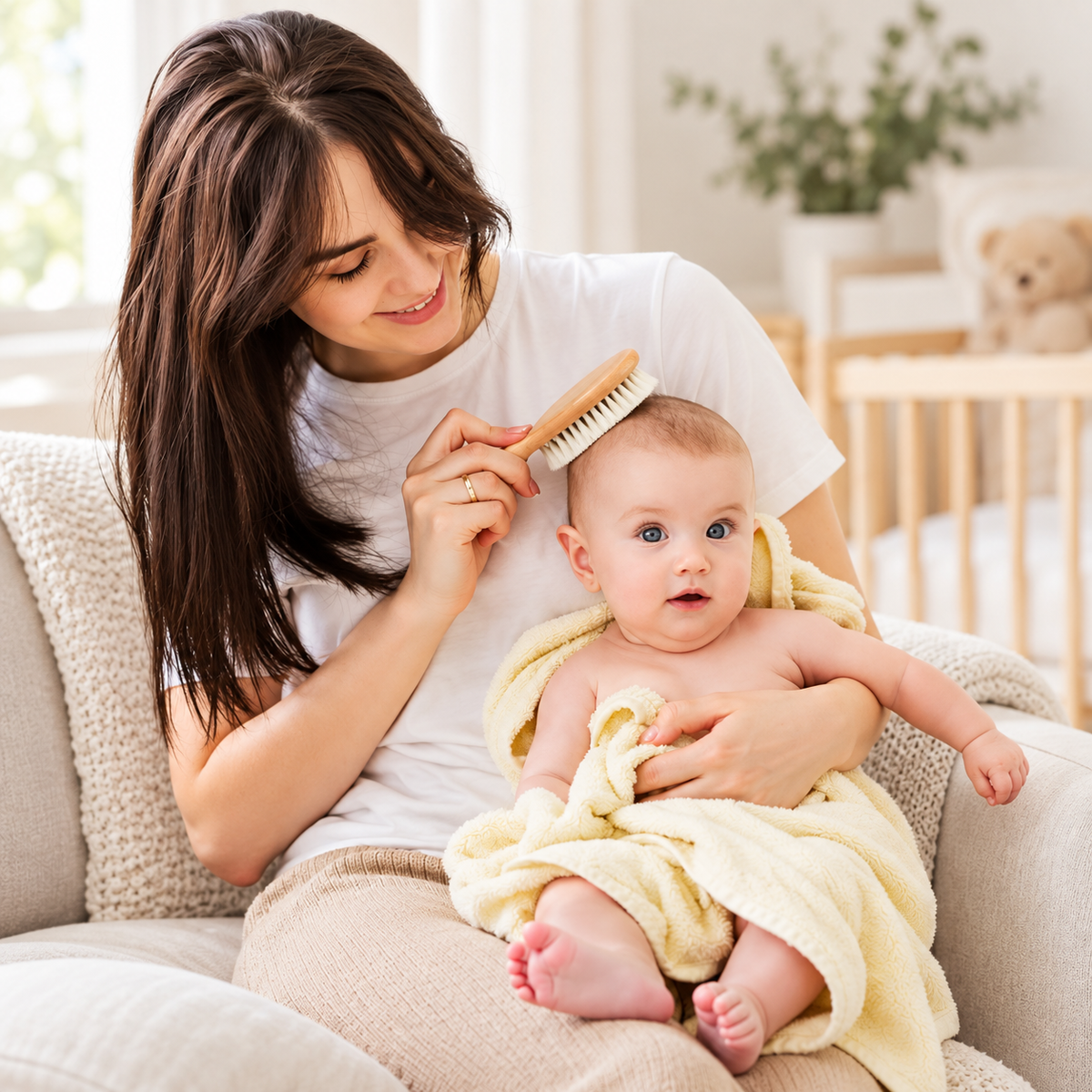 Furçë për Flokët e Bebes nga Dru Natyral me Fije Natyrale – 0M+