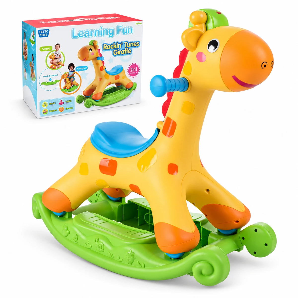 Giraffe 2-në-1 – Luhatëse Muzikore dhe Skuter Ride-On për Fëmijë