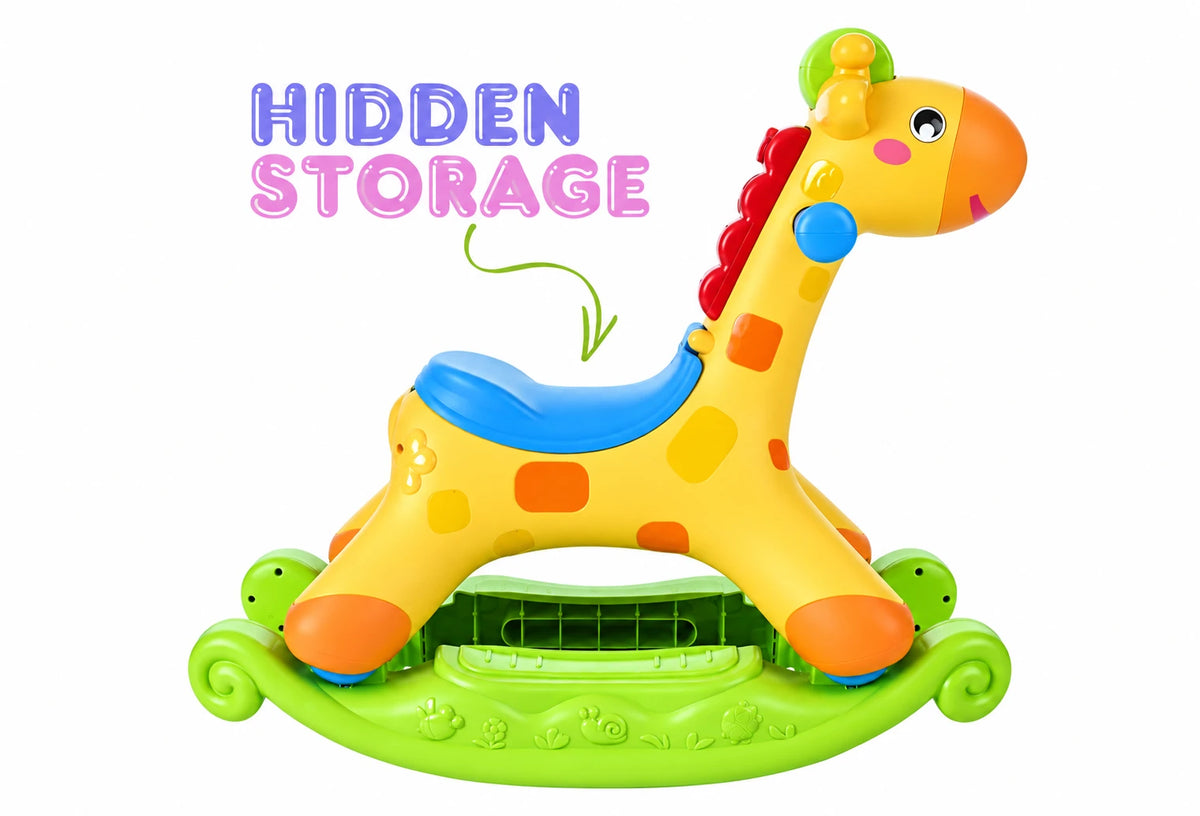 Giraffe 2-në-1 – Luhatëse Muzikore dhe Skuter Ride-On për Fëmijë