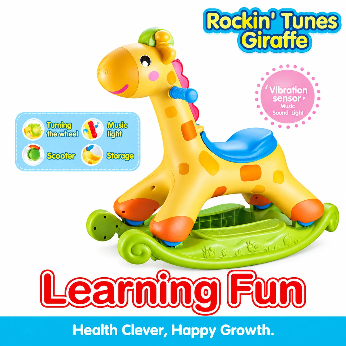 Giraffe 2-në-1 – Luhatëse Muzikore dhe Skuter Ride-On për Fëmijë