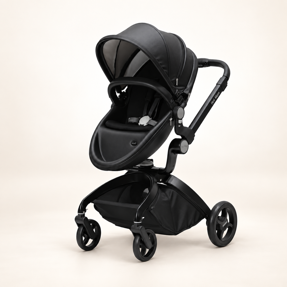 Hot Mom Cocoon Black – Karrocë Premium 2 në 1 me Shportë për Foshnjë
