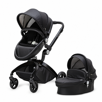 Hot Mom Cocoon Black – Karrocë Premium 2 në 1 me Shportë për Foshnjë
