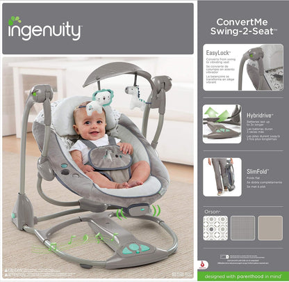 Ingenuity ConvertMe Swing-2-Seat Orson – Luhatëse dhe Ulëse Portative 2-në-1 për Bebe