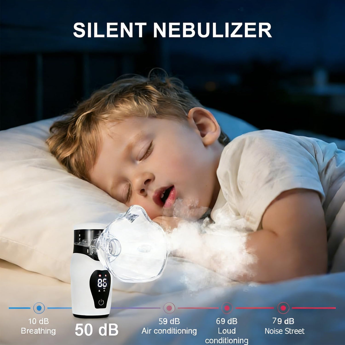 Inhalator Elektrik Portativ për Fëmijë dhe të Rritur – Nebulizator i Rikarikueshëm me Ekran LED, 2 Modalitete dhe Funksion Vetëpastrimi