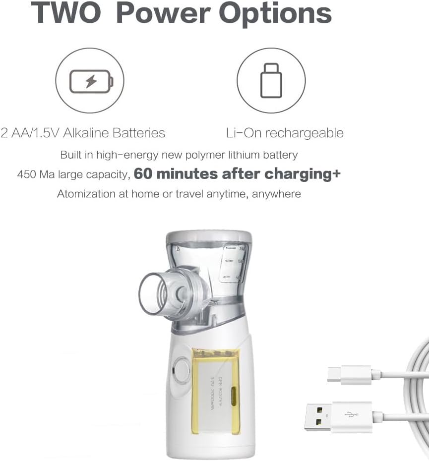 Inhalator Elektrik Portativ për Fëmijë dhe të Rritur – Nebulizator me USB-C, i Rikarikueshëm dhe me Funksionim të Qetë