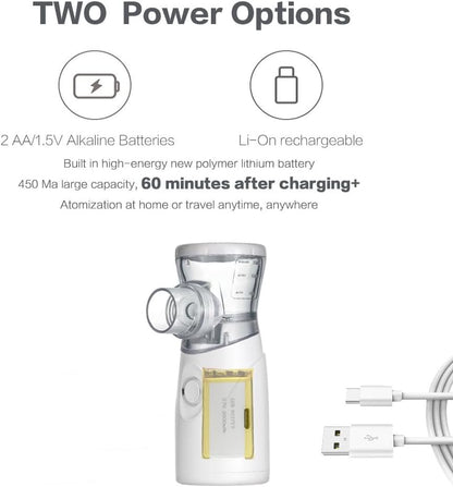 Inhalator Elektrik Portativ për Fëmijë dhe të Rritur – Nebulizator me USB-C, i Rikarikueshëm dhe me Funksionim të Qetë