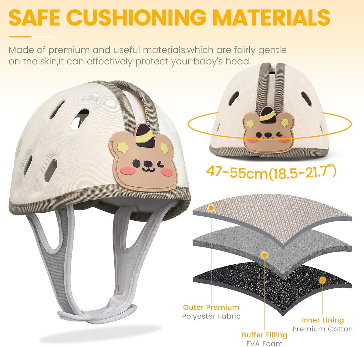 Kapelë Mbrojtëse për Kokën e Bebes, 0–48 Muaj – Baby Bear Safety Helmet