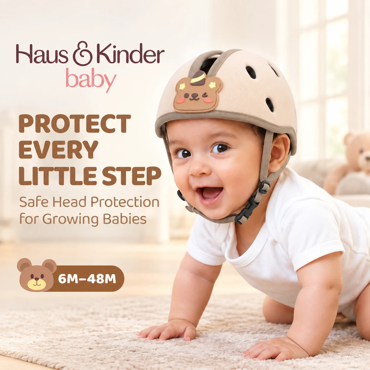 Kapelë Mbrojtëse për Kokën e Bebes, 0–48 Muaj – Baby Bear Safety Helmet