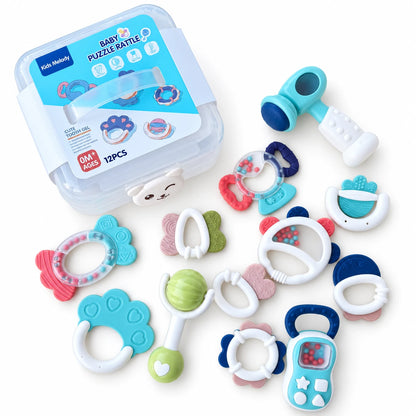Kids Melody Baby Puzzle Rattle – Set me 12 Trokitëse dhe Kafshuese për Bebe