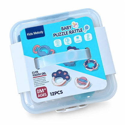 Kids Melody Baby Puzzle Rattle – Set me 12 Trokitëse dhe Kafshuese për Bebe
