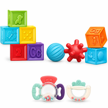 Kids Melody Set Dhuratë me Lodra Shqisore për Bebe – Kube, Topa, Rraketake dhe Kafshuese, 0M+