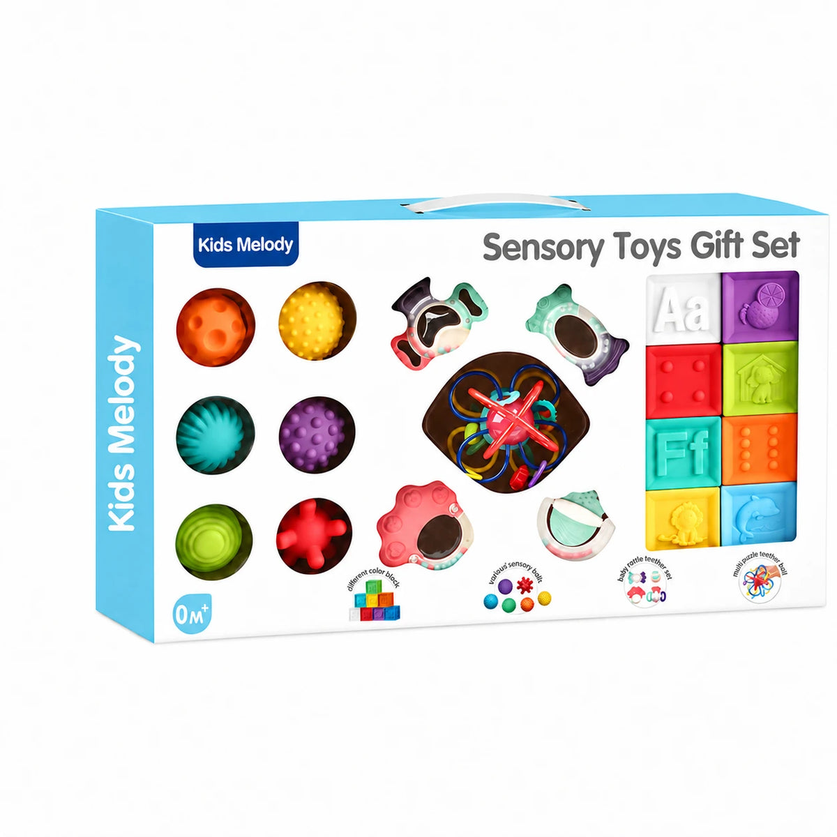 Kids Melody Set Dhuratë me Lodra Shqisore për Bebe – Kube, Topa, Rraketake dhe Kafshuese, 0M+