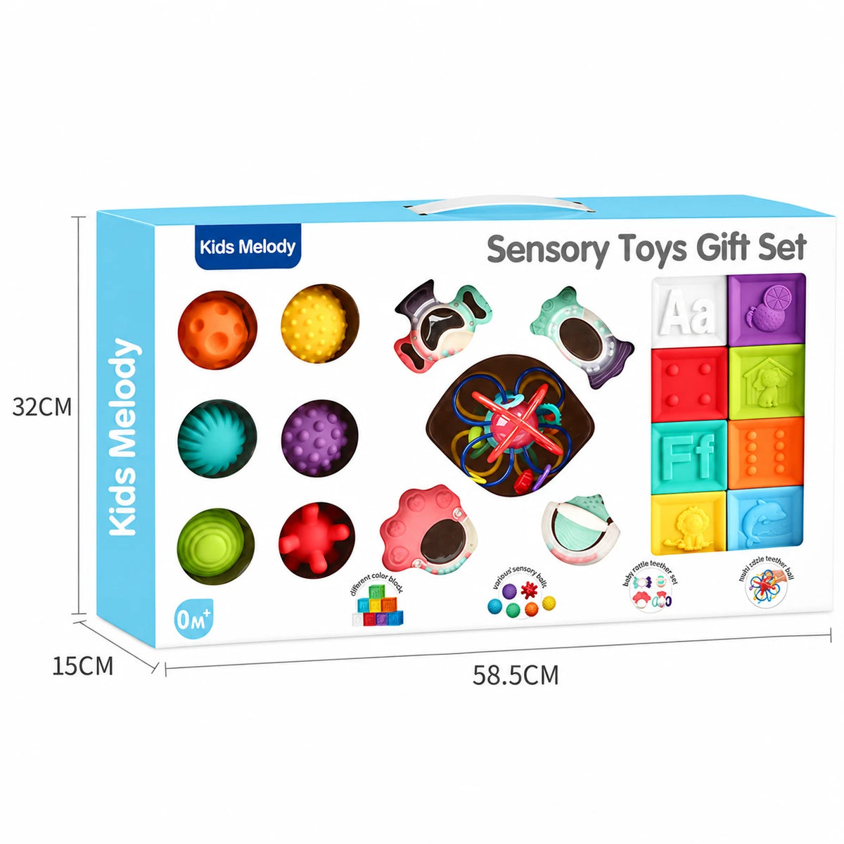 Kids Melody Set Dhuratë me Lodra Shqisore për Bebe – Kube, Topa, Rraketake dhe Kafshuese, 0M+