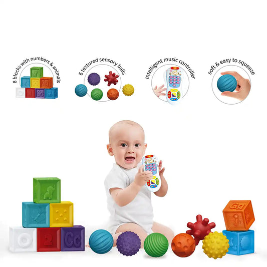 Kids Melody Set Interaktiv me 15 Lodra për Bebe – Kube me Kafshë dhe Telekomandë Muzikore