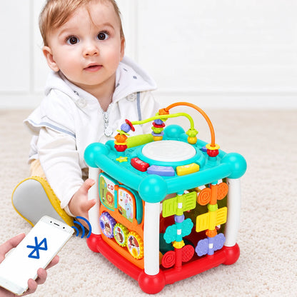 Lodër Kub Muzikor Edukativ 15-në-1 me Daulle, Bluetooth, Drita dhe Renditje Formash
