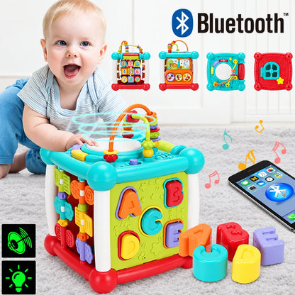 Lodër Kub Muzikor Edukativ 15-në-1 me Daulle, Bluetooth, Drita dhe Renditje Formash