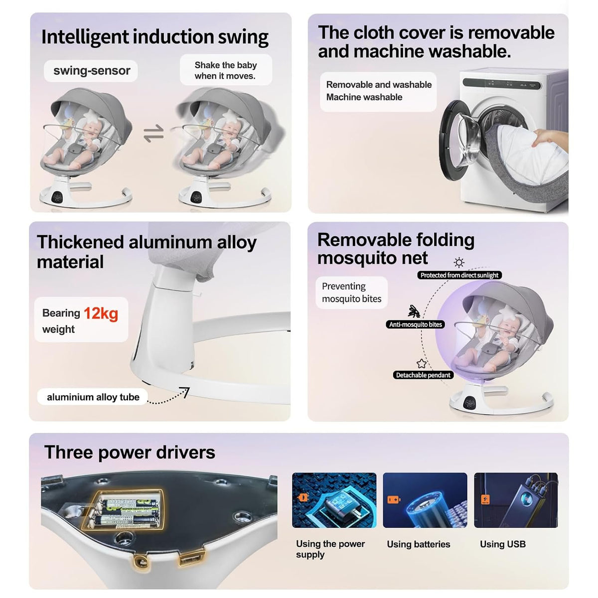 Luhatëse Elektrike Comfort 3 në 1 – Luhatëse & Karrige Rocking, Gri