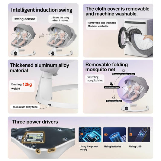 Luhatëse Elektrike Comfort 3 në 1 – Luhatëse & Karrige Rocking, Gri