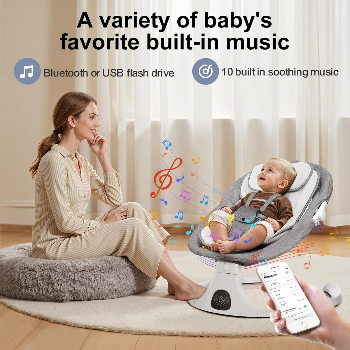 Luhatëse Elektrike Comfort 3 në 1 – Luhatëse & Karrige Rocking, Gri